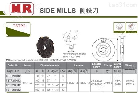 批发供应中国台湾MR明禄侧铣刀TSSP3 NTSSP4 多种型号规格齐全