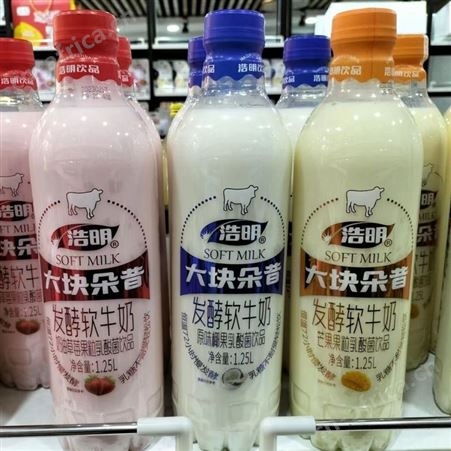 浩明牛奶草莓味大块朵昔发酵乳酸菌饮品招商瓶装代理1.25L