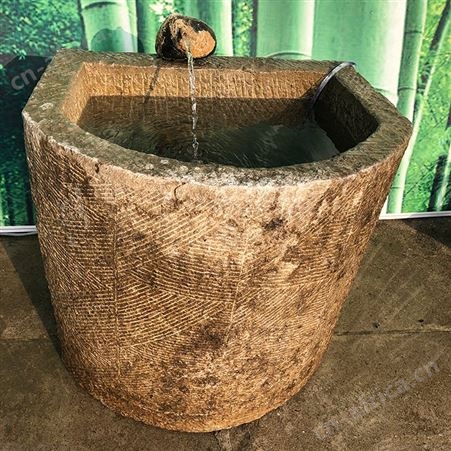旧青石水缸 青石做旧石雕花缸 仿古花园养鱼石缸