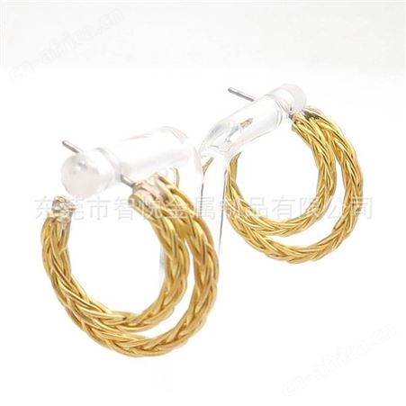 黄铜编制双麻花绳混搭耳圈时尚流行铜耳环半成品配件批量来图订购