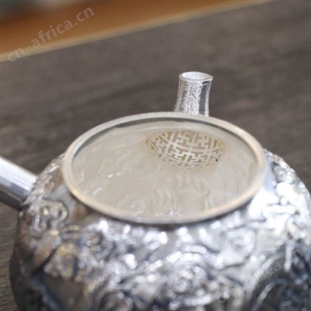 浮雕龙侧把泡茶银壶999纯银功夫烧水煮茶茶具高档纯手工足银茶壶