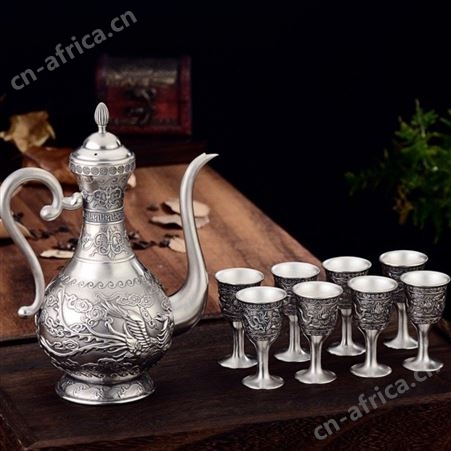 龙凤呈祥 999银酒具 酒壶 高脚杯 纯银酒具 醒酒器 银质器皿
