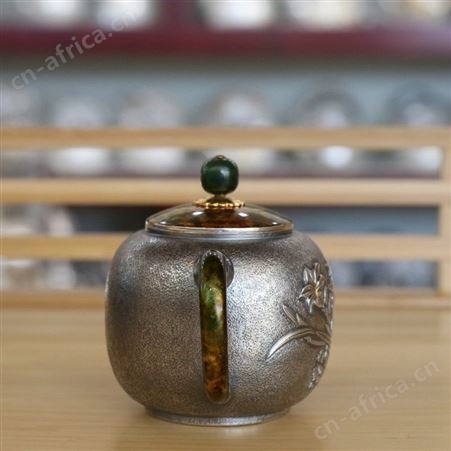 大漆工艺银壶 纯银999泡茶冲茶壶家用手工银茶具茶器沏茶单壶