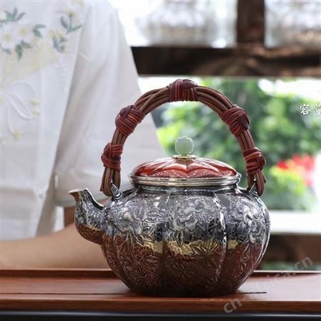藤编手工烧水泡茶银壶9999纯银一张打功夫茶具套装煮茶煮水壶
