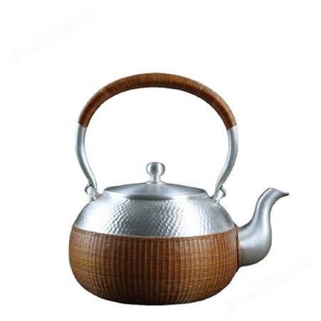 纯银茶具套装9999烧水泡茶银壶六件套高档功夫茶壶纯手工竹编茶杯